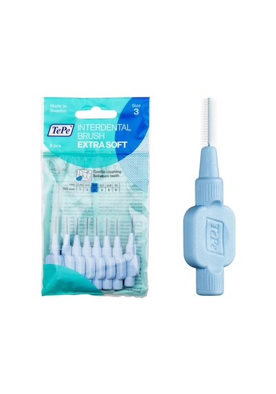 Tepe İnterdental Fırça Ekstra Yumuşak, Diş Temizliği İçin Süper Yumuşak Diş Fırçası, 8'li Paket, 0,6 Mm, Orta Boşluk, Mavi, Boyut 3