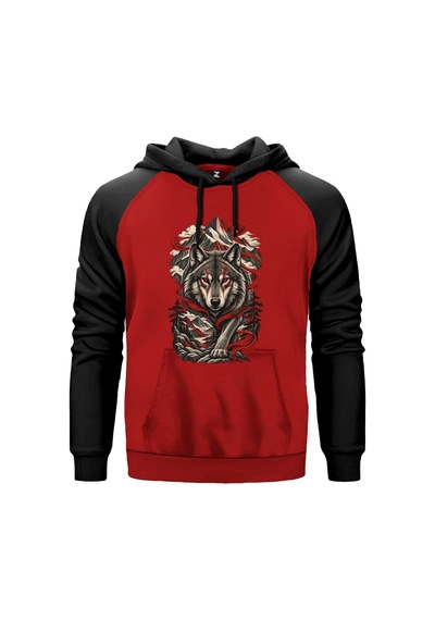Dağların Hakimi Bozkurt Gri Renk Reglan Kol Sweatshirt Kapşonlu