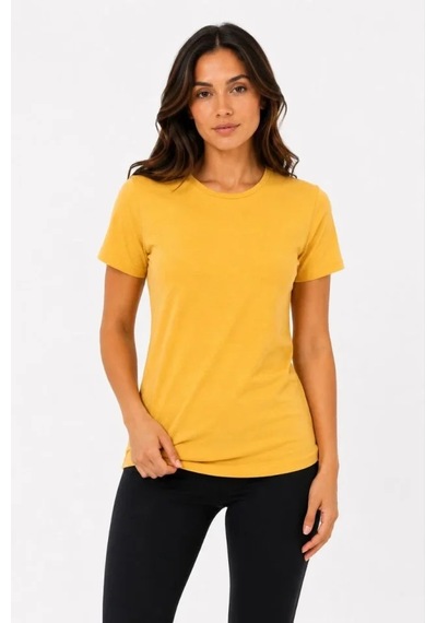 Hazego Basic Tişört Bisiklet Yaka Kısa Kol Günlük Yazlık Slim Fit T-shirt - Sarı