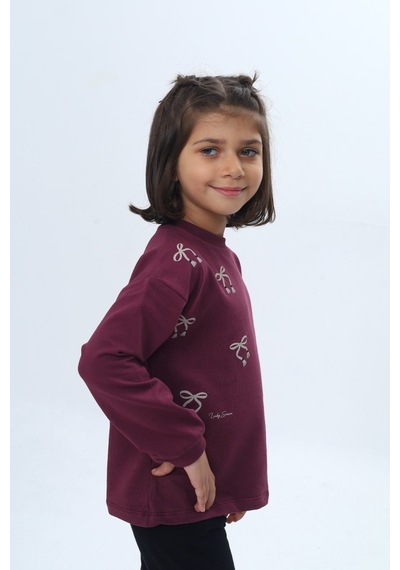 Toontoy Kız Çocuk Fiyonk Kabaran Baskılı Sweatshirt Mor