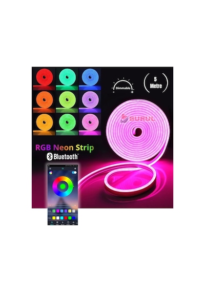 5 Metre 256 Renk Bluetooth Kontrol Renk Değiştiren Rgb Neon Led Şerit Işık Seti Sb-6563