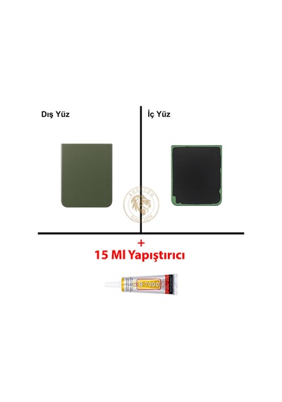 Samsung Galaxy Z Flip 4 Yeşil Renk Arka Kapak + B7000 Yapıştırıcı Arka Cam Batarya Kapağı Pil Kapağı Lazer Kesim Back Cover Galaxy Z Flip 4 Uyumlu