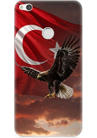 Huawei P9 Lite 2017 Uyumlu Bayrak Kızıllıkta Kartalın Kanatları Desenli Silikon Kılıf Çok Renkli