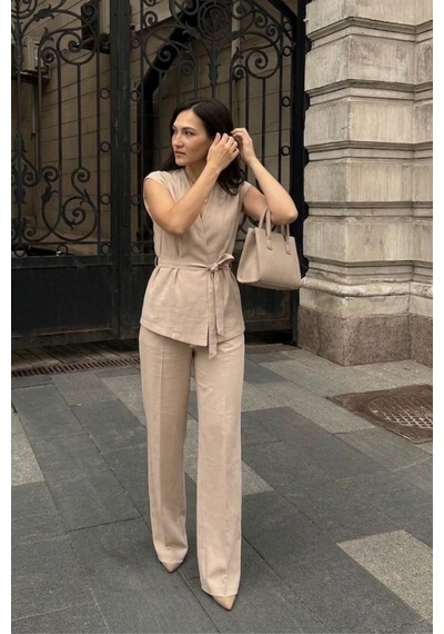 Seeh Bej Basic Yelek Pantolon Takım Sh241 Standart