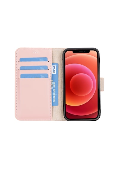Plm Apple İphone 12 Mini Uyumlu Deri Cüzdanlı Kılıf Nu2 Pembe Acı Kahverengi