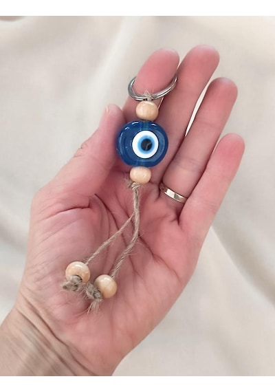 Nazar Boncuk Anahtarlık Şeffaf Mavi 10 Adet Kötü Göz Kovucu Nazar Hand Made Hasır Nazarlı Anahtarlık