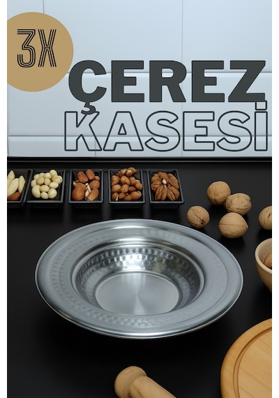 Yunusoğlu Home 3'lü Paslanmaz Çelik Yuvarlak Çerezlik, Çerez Kasesi İnox