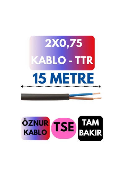 Öznur 2x0,75 Ttr Kablo Metre Seçenekli Siyah - 15 Metre