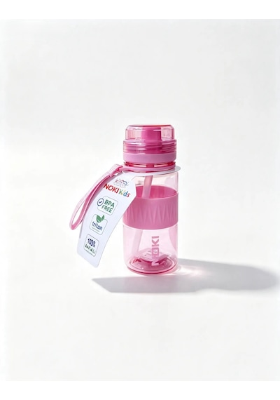 Noki Kids 400 Ml Okul Öncesi Ve İlkokul Tritan Pipetli Su Matarası Sızdırmaz Askılı Pembe