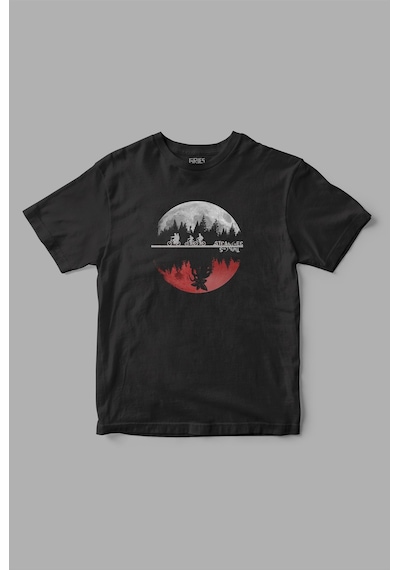 Stranger Things "moon" Baskılı Tişört Siyah