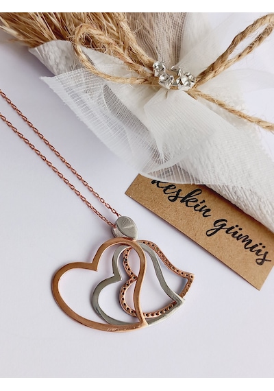 Gümüş Turkuaz Firuze Taşlı Üçlü Sallantıl Gold Kalpli Kadın Kolye Gümüş Turkuaz Firuze Taşlı Üçlü Sallantıl Gold Kalpli Kadın Kolye