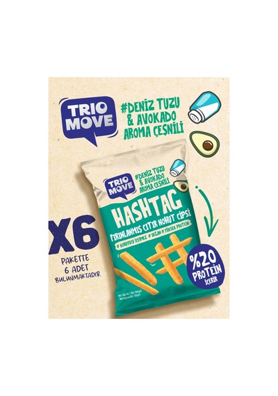 Hashtag Fırınlanmış Nohut Cipsi Deniz Tuzu & Avokado Aromalı Çeşnili 6 Adet Trio Move