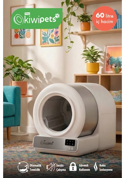 Kiwipets KPLB-10771 Akıllı Kendi Kendini Temizleyen Kedi Tuvaleti Geniş İç Hacim & Koku Giderici 60 L