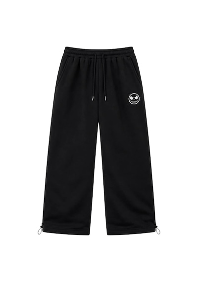 Zaee Skull Smile Nakışlı Ayarlanabilir Paça Premium Baggy Eşofman Altı Siyah