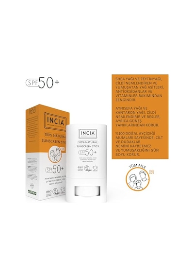 100% Doğal Güneş Koruyucu Sun Stick Mineral Filtreli Hassas Cilt Bitkisel Uva Uvb Spf50+ 15 Gr