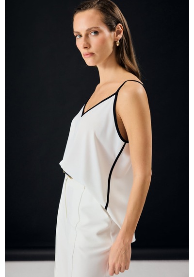 Sateen Kontrast Askılı Bluz - Ekru-137318