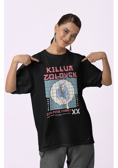 Sevbano Killua Zoldyck Zoldyck Family Baskılı Unisex Oversize Hunter X Hu Siyah