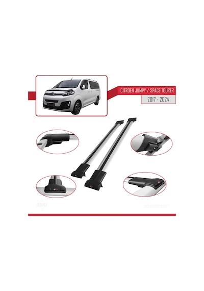Citroen Jumpy - Space Tourer 2017 Ve Sonrası İle Uyumlu Fly Model Ara Atkı Tavan Barı Gri