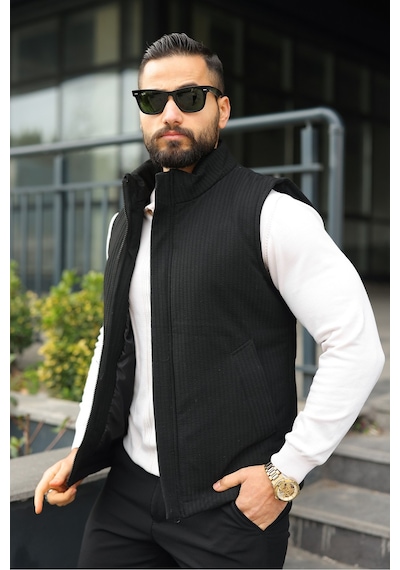 Baselco Gizli Patlı Slim Fit Spor Şık Yelek Siyah