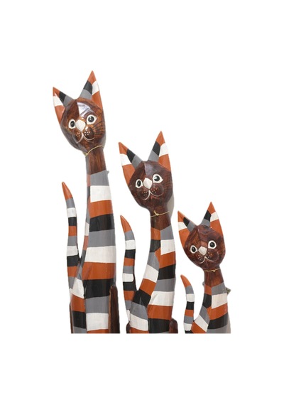 Ahşap Otantik 3 Lü Çizgili Kedi 100cm Albızıa Wood 100 80 60 Dekoratif Ahşap Kedi