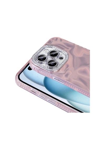 Apple Uyumlu iPhone 15 Pro Max Kılıf Airbagli Parlak Taş Detay Tasarımlı Redclick Esila Kapak - Pembe