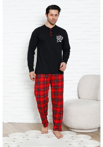 Enisena Erkek Pijama Takımı - Ekose Altlı- Eş Versiyonlu -12580 Siyah