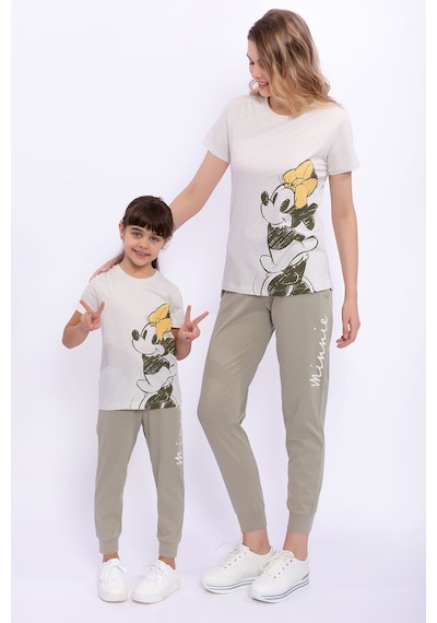Minnie Mouse Lisanslı Kremmelanj Kız Çocuk Pijama Takımı 5274-28961 Bej Melanj