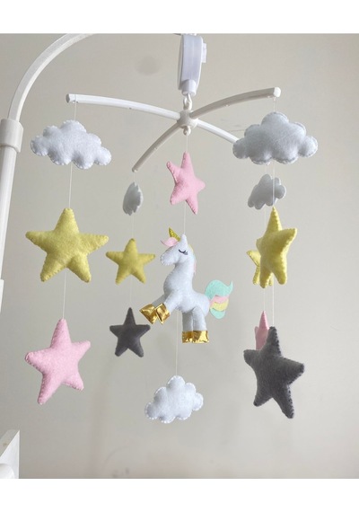 Müzik - Aparat Dahil Unicorn Figürlü El Yapımı Kız Bebek Beşik Dönencesi