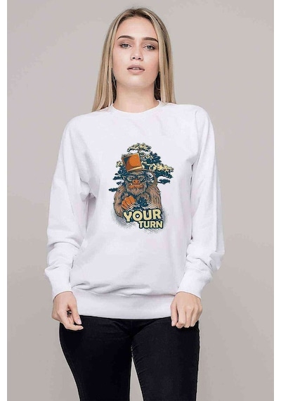 Your Turn Baskılı Beyaz Kadın Sweatshirt