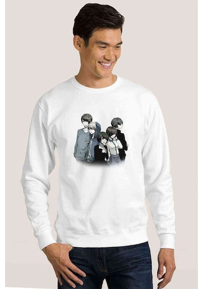 Anime Tokyo Ghoul Anteiku Baskılı Beyaz Erkek Örme Sweatshirt (534645638)
