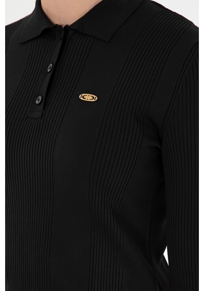 U.S. Polo Assn. Kadın Siyah Polo Yaka Kazak 50297087-VR046
