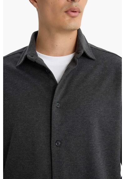 Defacto Regular Fıt Polo Yaka Twill Uzun Kollu Gömlek F0338ax25auar138 Antrasit-ar138