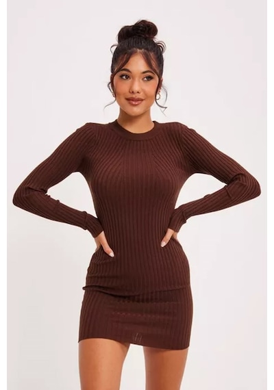 Madmext Kahverengi Bodycon Fitilli Mini Elbise Mg1710-kahverengi Kahverengi
