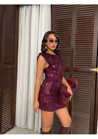 Verymoda Pullu Kadife Payet Elbise I Vmf2049 Mürdüm
