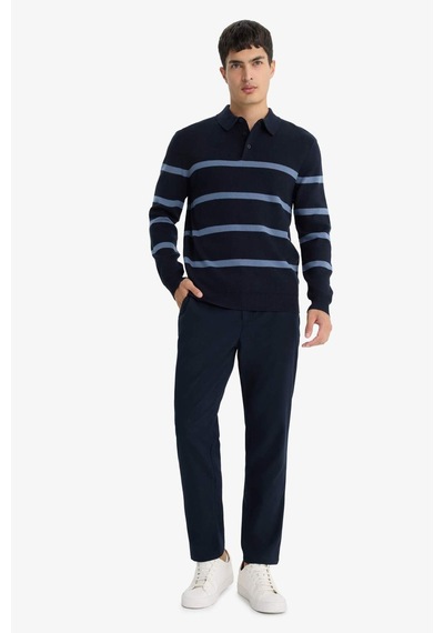 Defacto Standart Fit Polo Yaka Çizgili Triko Kazak F2772ax25wnnv125 Lacivert