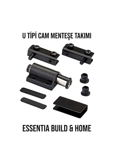 U Tipi Cam Vitrin Kapak Menteşesi Mıknatıslı Çıtçıt İtici Kilit Seti Siyah
