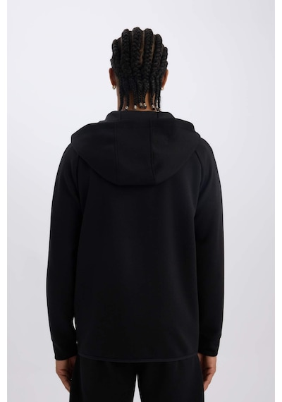 DeFactoFit Slim Fit Dar Kesim Kapüşonlu Skuba Dalgıç Kumaş Fermuarlı Sporcu Sweatshirt A6956AX25SPBK81