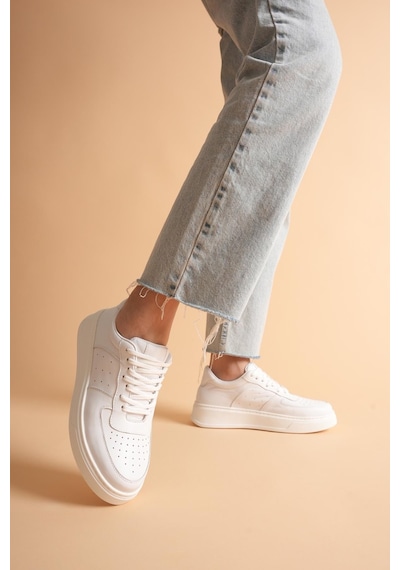 Analin Shoes Kadın Hakiki Deri Sneaker Bağcıklı Spor Ayakkabı Beyaz