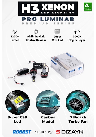 S-dizayn Pro Luminar H3 Led Xenon / 60w / 12000lm / 7000k A+ Kalite