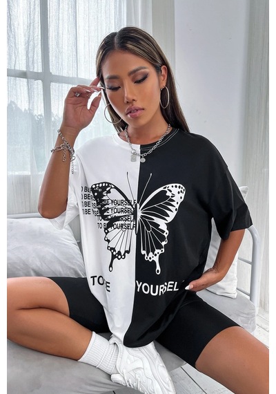 Unisex To Be Yourself Baskılı Tasarım Tshirt Siyah