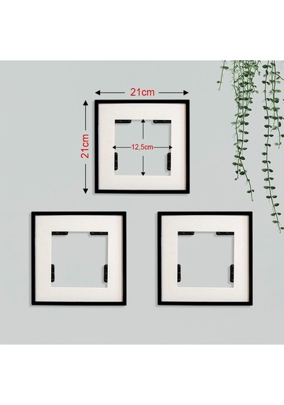 Yapışkanlı Sök-tak Paspartulu Siyah 21x21cm Kare Fotoğraf Çerçevesi - 3'lü Paket