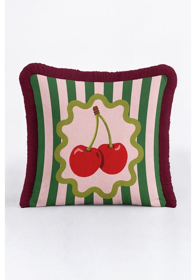 Retro Çizgili Kiraz Motifli Saçaklı Yastık Kılıfı - Bohem Pembe Yeşil Bordo Püsküllü Kırlent Kılıfı Derin Düş Nektar Retro Çizgili Kiraz Motifli Saçaklı Yastık Kılıfı - Bohem Pembe Yeşil Bordo Püsküllü Kırlent Kılıfı Derin Düş Nektar