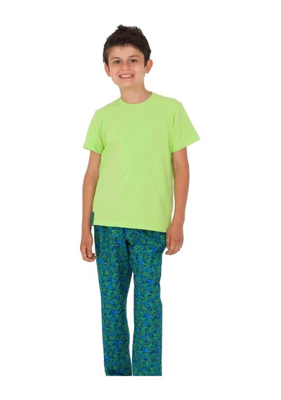 The Don Aile Yeşil-Lacivert Desenli Erkek Çocuk Pijama Takımı (2-