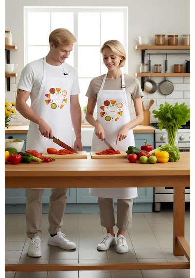 Unisex Mutfak Aşçı Önlüğü Nachos Taco Baskılı Grafik Desen Rahat Beyaz