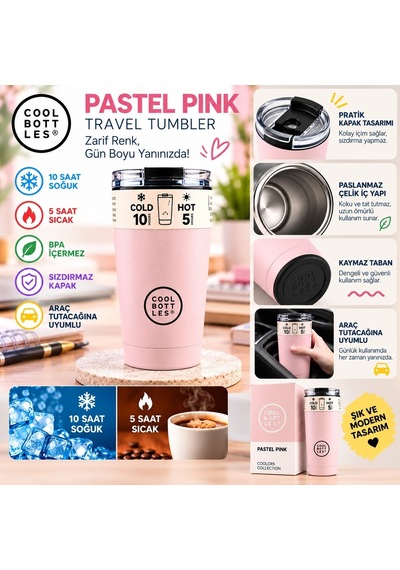 Cool Bottles Çelik Termos Bardak Matara - The Tumbler - Pastel Pink 330ml Pembe