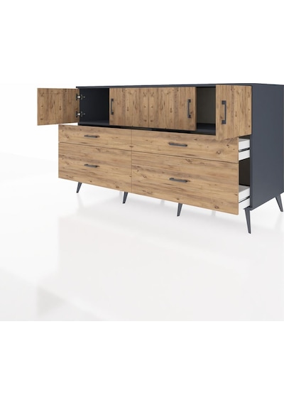 Kronos Konsol 2 Raflı 4 Çekmeceli 4 Kapaklı 176x59x99 Antrasit-ça Antrasit-çam