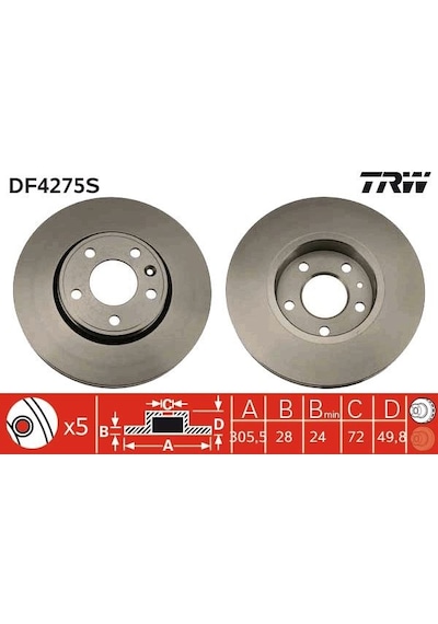 Ön Fren Diski Renault Trafıc 01 Opel Vıvaro 01 Nıssan Prımastar 01 1.9dci 2.5dci 305x28x 5 Bijon 4414632-7711130077-8200010519