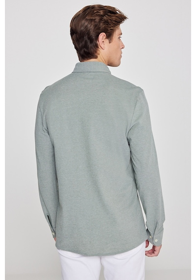 AC&Co / Altınyıldız Classics Erkek Hakı Pamuklu Tailored Slim Fit Dar Kesim Düğmeli Yaka Örme Gömlek Haki