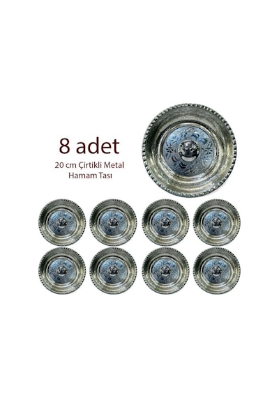 8 Adet 20 Cm Çirtikli Metal Hamam Tası Gümüş