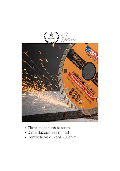 Elmastestere 115 Mm Turbo Elmas Kesim Diski Spiral Uyumlu Beton Seramik Mermer Taş Granit Fayans
